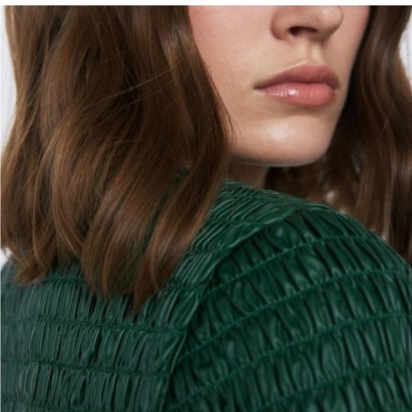 ZARA Faux Leather Peplum Smocked Bodice Top NEW - Picture 4 of 11